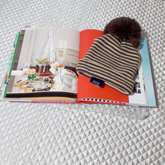 NWT Norla chocolate brown & camel tan striped beanie with knit thread pom pom - Picture 3 of 5